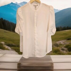 Pale Sky Ivory Puff Sleeve Top NWT Women XL Romantic Academia Cottagecore Office